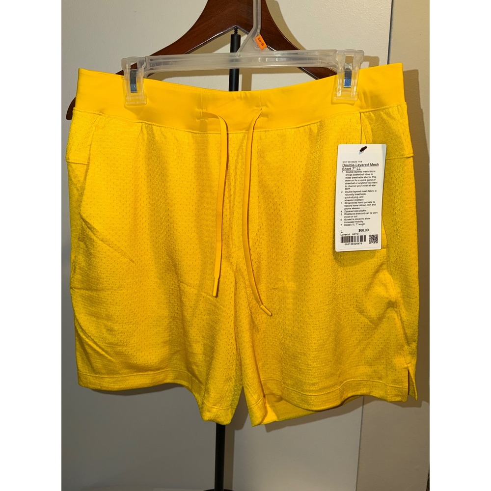 Lululemon Double-Layered Mesh Short 7" LL Mens Large Yellow Basketball Athletic